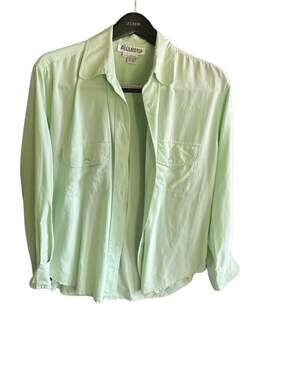 Alexandria Vintage 100% Silk Mint Green Long Sleeve Button-Down Shirt